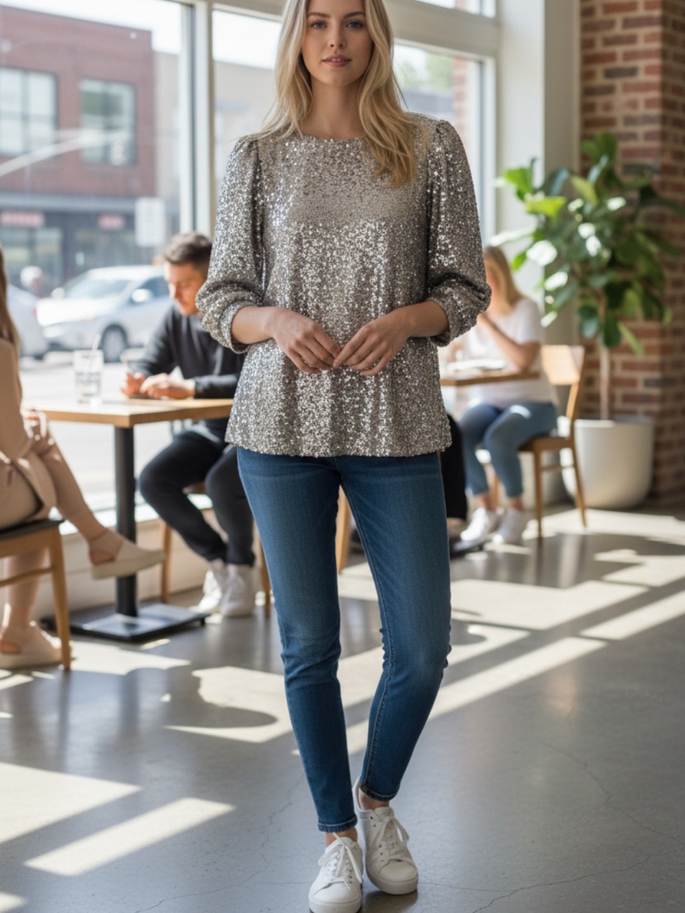 Cable & Gauge Silver Sequin Blouse